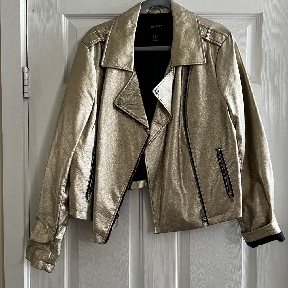 Forever 21 + Faux Leather moto jacket - metallic gold